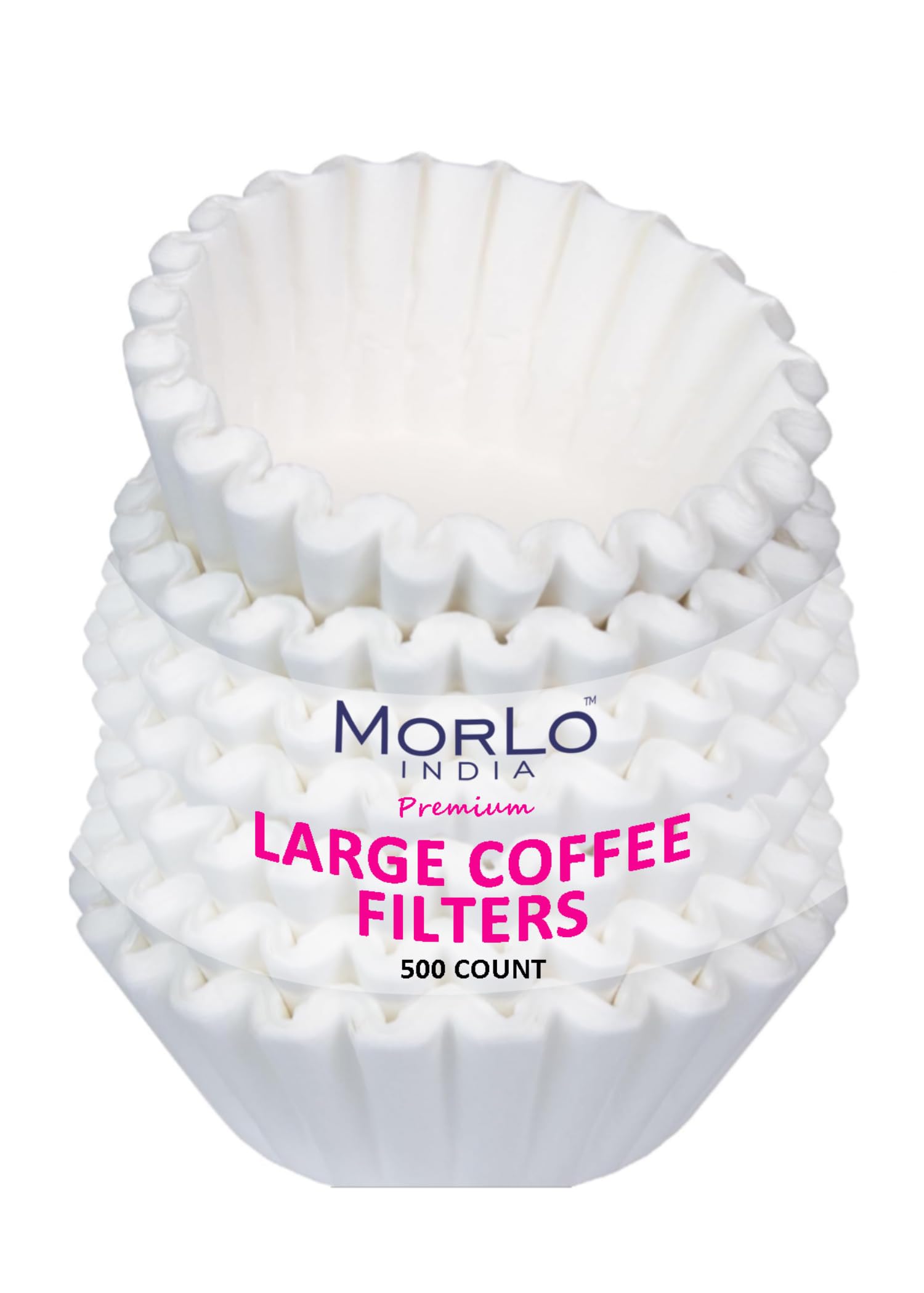 MorLo Premium Large Coffee Filters, 8-12 Cups, 500 Count, 3 1/4" (8.25 cm) Base, 1 Year+ Supply, Value Pack (500 Count)