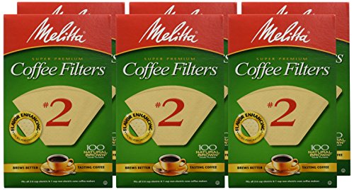 Melitta #2 Cone Coffee Filters, Unbleached Natural Brown, 100 Count (Pack of 6) 600 Total Filters Count - Packaging May Vary