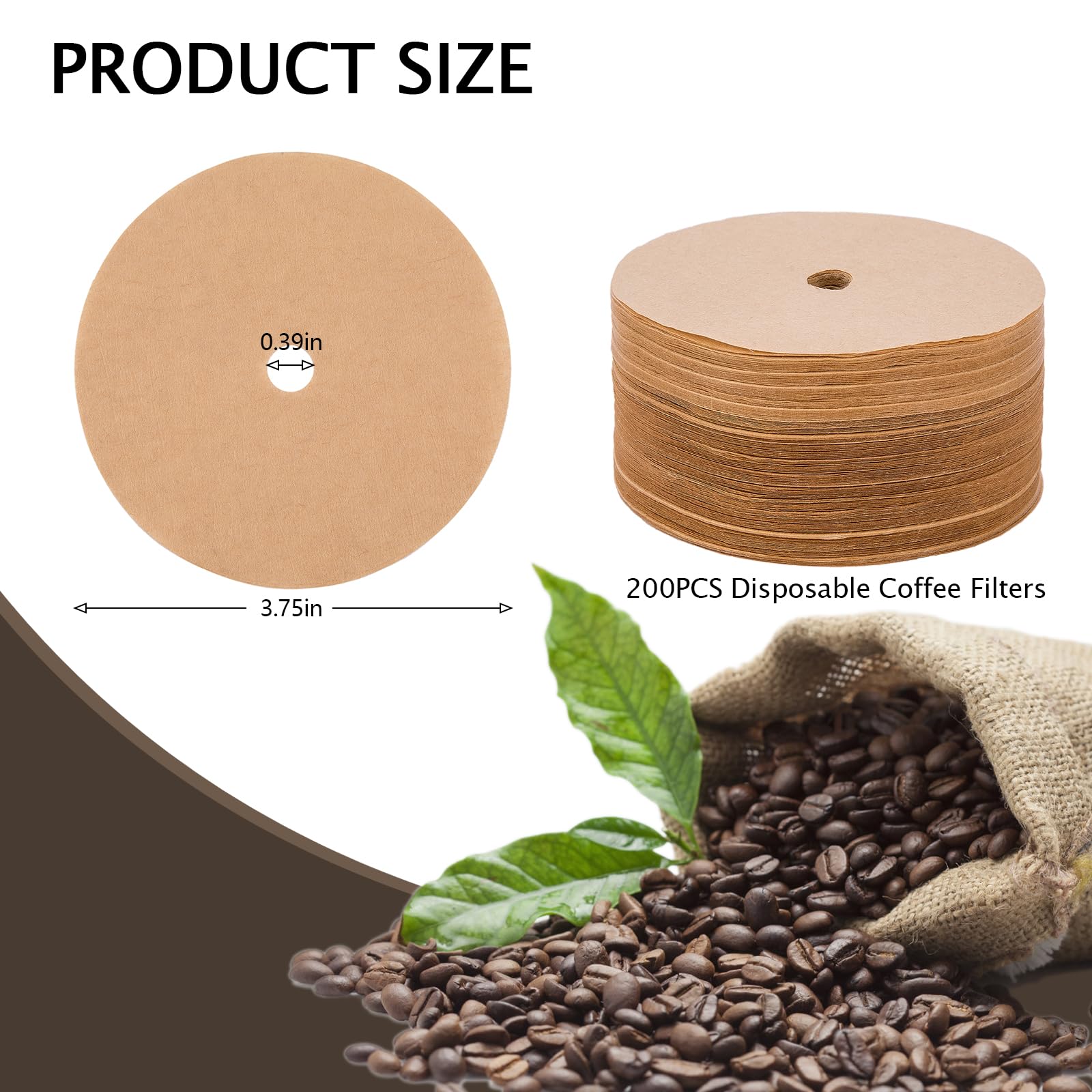 200PCS Unbleached Percolator Coffee Filters, 3.75 Inch Disposable Coffee Paper Filter with hole, Disc Coffee Filters for Bozeman Percolator