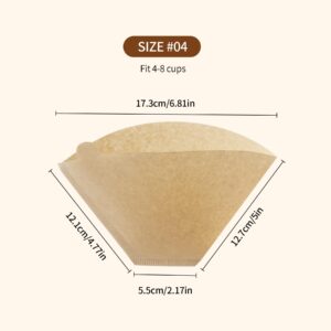 PakTalk 300 Count Cone Coffee Filters #4, Natural Brown Paper Cone Shaped Coffee Filters for Pour Over and Drip Coffee Maker (100 Count, Pack of 3)