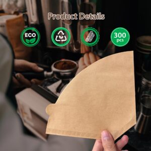 PakTalk 300 Count Cone Coffee Filters #4, Natural Brown Paper Cone Shaped Coffee Filters for Pour Over and Drip Coffee Maker (100 Count, Pack of 3)