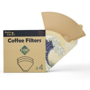 Bake Choice Coffee Filters #4 Cone Shaped Unbleached All Natural Compostable Coffee Filters 100 Count, Biodegradable and Compostable, No Blowout