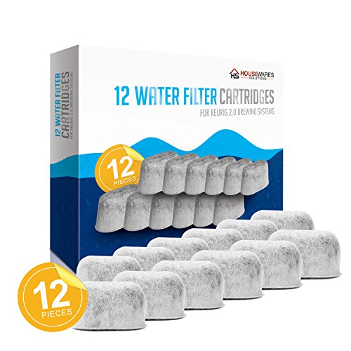 Pack of 12 Replacement Charcoal Water Filters By Housewares Solutions for Keurig Brewers - Keurig Compatible Water Filter Cartridges Universal Fit (NOT CUISINART) for Keurig 2.0 & 1.0 Coffee Makers