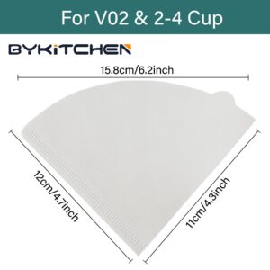 BYKITCHEN Cone Coffee Filters, Size 02, Set of 200, Natural Disposable Coffee Filters Paper, Paper Filters for Pour Over Coffee Dripper and Coffee Maker (White)