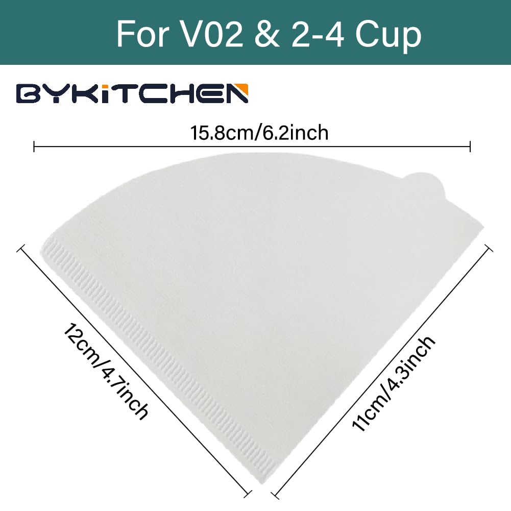 BYKITCHEN Cone Coffee Filters, Size 02, Set of 200, Natural Disposable Coffee Filters Paper, Paper Filters for Pour Over Coffee Dripper and Coffee Maker (White)