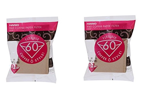 Hario 01 Coffee Natural Paper Filters, 2-Pack Set 100 Filters per Pack (Total of 200 Filters) (Japan Import)