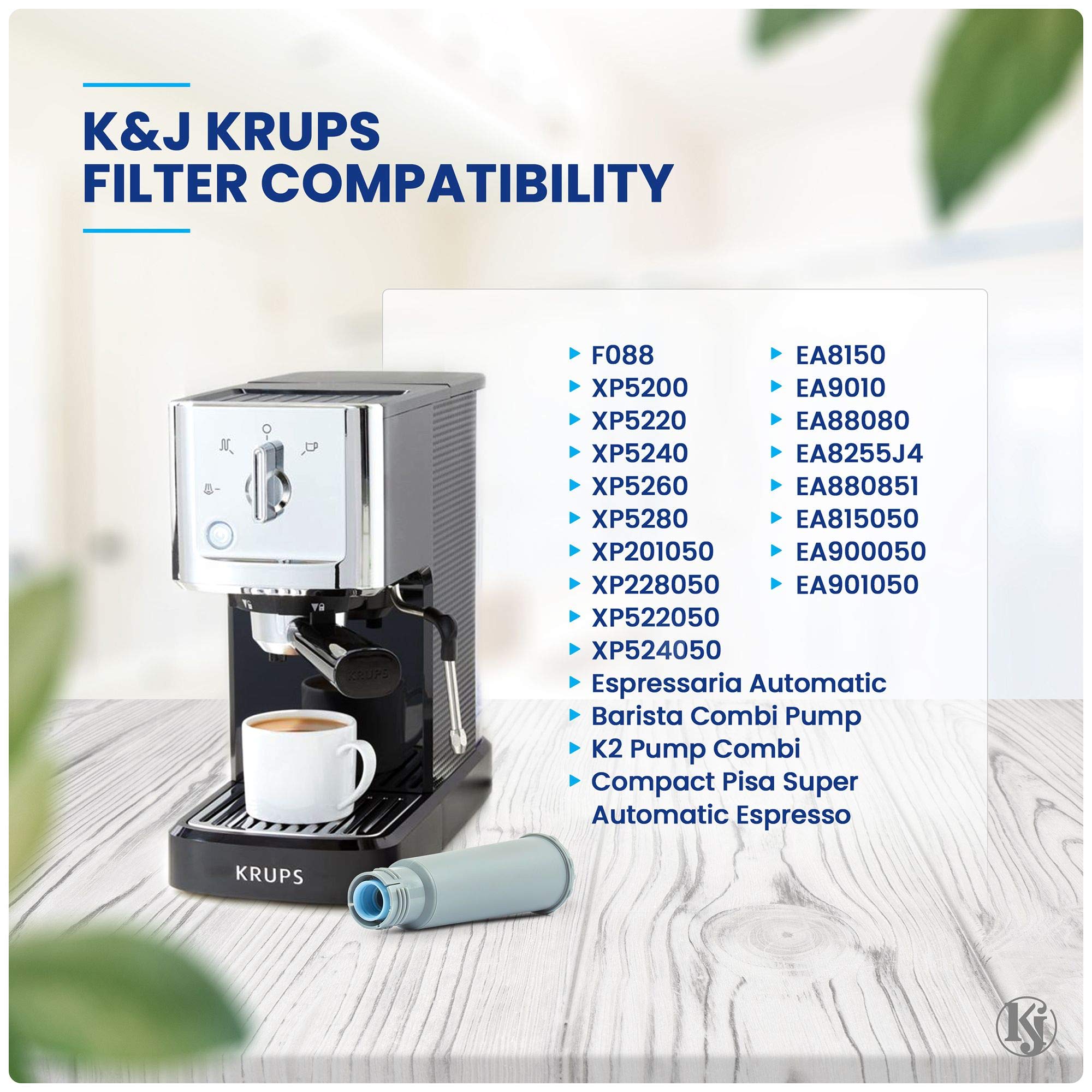 K&J Replacement Krups Claris F088 Precise Tamp Water Filters for the Perfect Espresso Coffee Taste – 3 Pack Blue Quality Coffee Filtration Cartridges