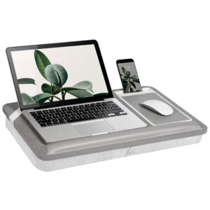 ROSSIE HOME Premium Real Ash Wood Lap Desk with Wrist Rest, Mouse Pad, and Phone Holder - Fits up to 15.6 Inch Laptops - Harbor Gray - Style No. 91715