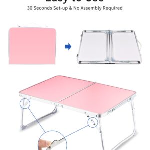 Foldable Laptop Desk, SUVANE Breakfast Serving Bed Tray, Portable Mini Picnic Table Storage Space Lap Desk Reading Holder(Pink)