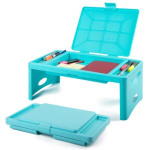 Foldable Lap Desk with Storage Pocket- | Perfect use for Children's Activites, Travel, Breakfast in Bed, Gaming and Much More! Great for Kids and Teens! (Teal Blue)