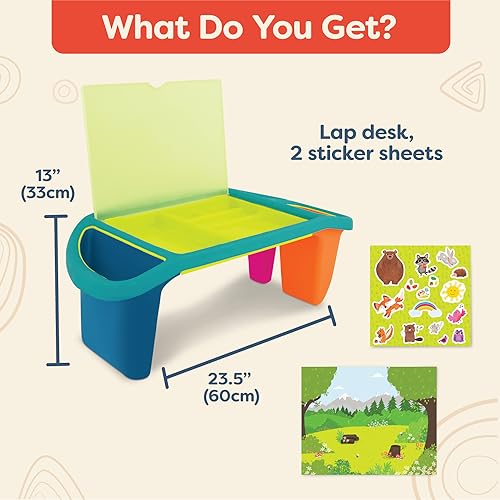 B. toys- Imagination Station- Creaitve Kids Lap Desk – Lap Desk for Art, Coloring, Writing – Portable Table with Storage Space – Reusable Sticker Set – 3 Years +