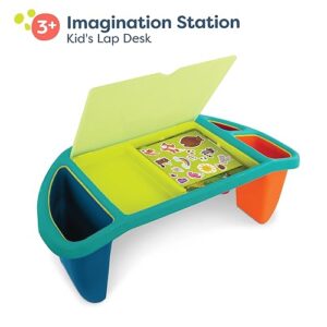 B. toys- Imagination Station- Creaitve Kids Lap Desk – Lap Desk for Art, Coloring, Writing – Portable Table with Storage Space – Reusable Sticker Set – 3 Years +