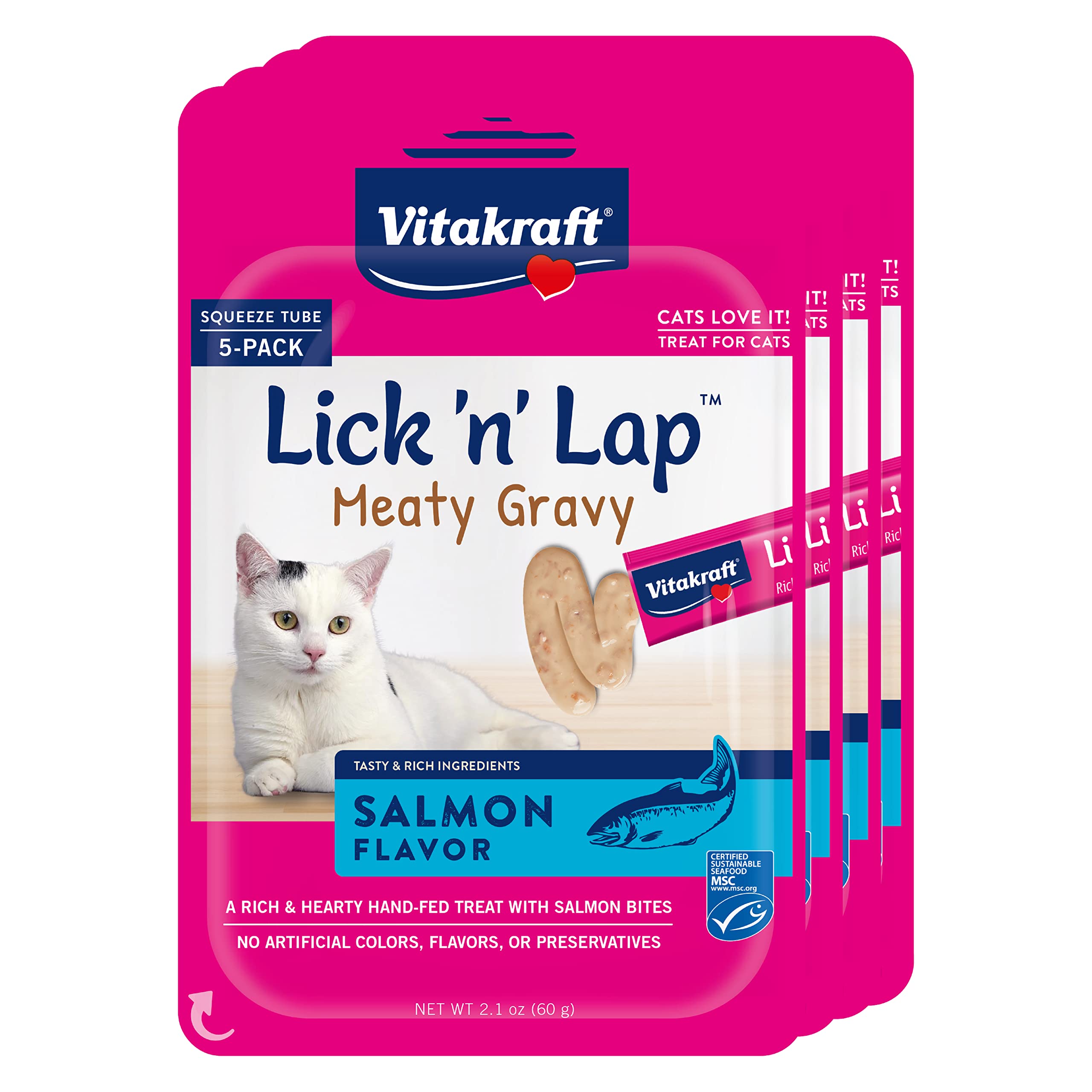 Vitakraft Lick 'n' Lap Meaty Gravy Cat – Salmon – Great for Bonding – Low Calorie Wet Cat Treat​ - 20 Pack