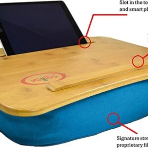 Yogibo Traybo 2.0 Lap Desk, Bamboo Top Lap Desk With Pillow for Laptop Built in Slot for Tablet or Phone, Lap Pad for Working, Reading, Writing, Lap Board, Blue