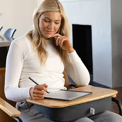 Yogibo Traybo 2.0 Lap Desk, Bamboo Top Lap Desk With Pillow for Laptop Built in Slot for Tablet or Phone, Lap Pad for Working, Reading, Writing, Lap Board, Blue