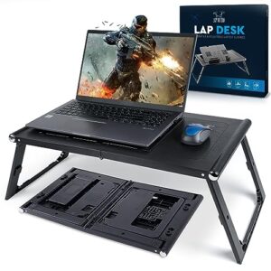lazy artisan lap desk for laptop - portable foldable laptop bed desk with dual usb cooling fans and tablet clamp with stopper, laptop desk for reading, writing, working in bed