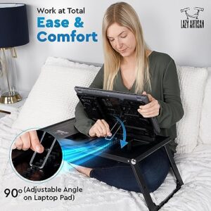 Lazy Artisan Lap Desk for Laptop - Portable Foldable Laptop Bed Desk with Dual USB Cooling Fans and Tablet Clamp with Stopper, Laptop Desk for Reading, Writing, Working in Bed