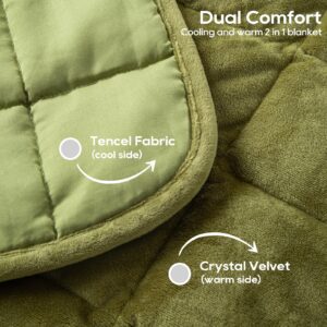 Small Weighted Blanket for Adults and Kids(Double-sided),Weighted Lap Pad 7lbs Throw for Travel,Calming,Relaxation-Reversible Warm Crystal Velvet and Cooling Tencel,Machine Washable,Green 29x24 inches