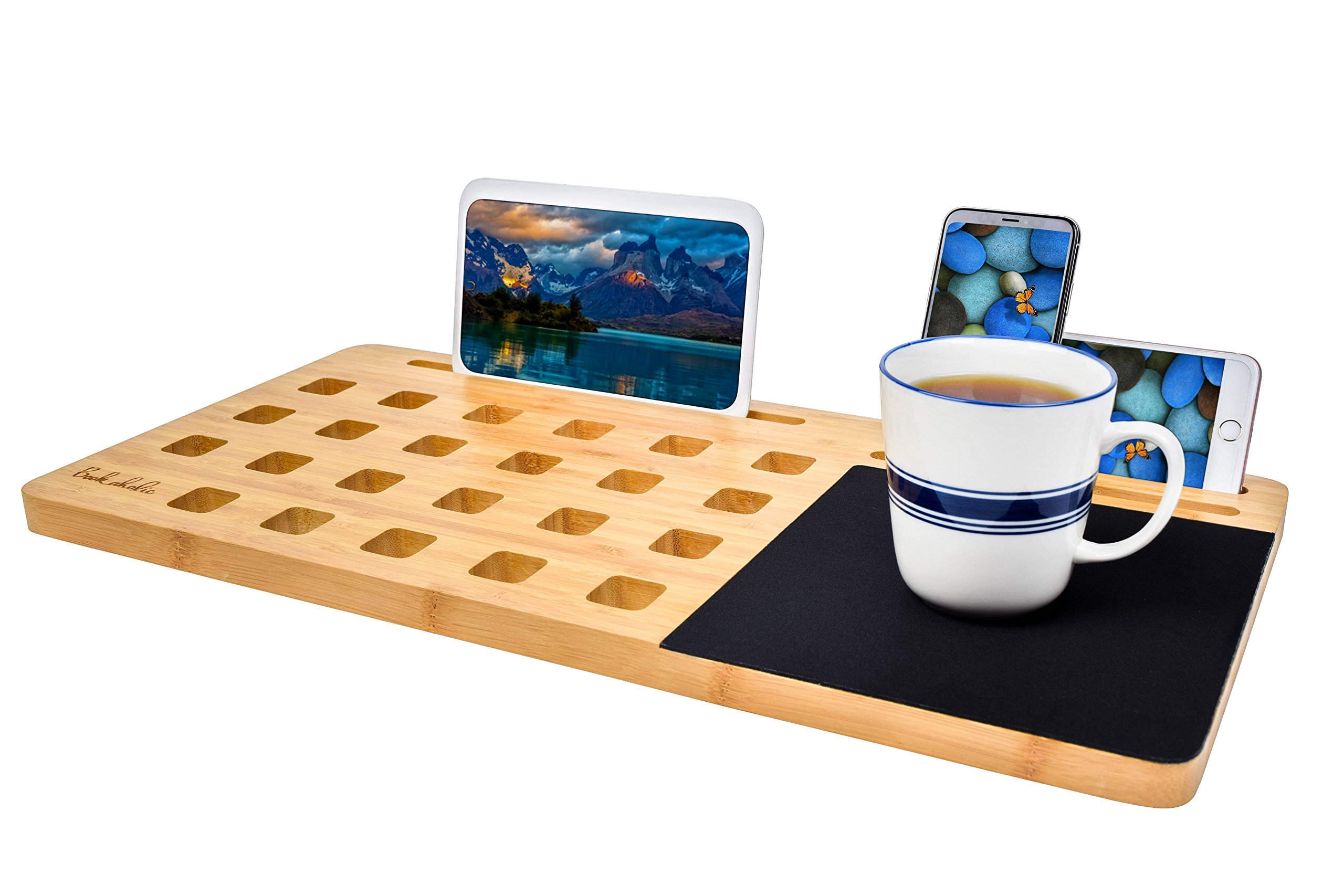 Bookaholic Lap Desk| Enhanced Organic Bamboo Lap Tray with Vent Holes & Built-in Fabric Covered Mouse Pad for 11",13",15" Laptops| Computer,Tablet, Phone Stand