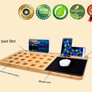 Bookaholic Lap Desk| Enhanced Organic Bamboo Lap Tray with Vent Holes & Built-in Fabric Covered Mouse Pad for 11",13",15" Laptops| Computer,Tablet, Phone Stand