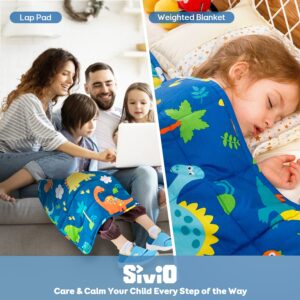 Sivio Weighted Lap Pad for Kid 2lbs 100% Cotton Weighted Blanket for Children Sensory Weighted Lap Blanket for Kids Indoor Outdoor, 19 x 21 Inch, Blue Dinosaur