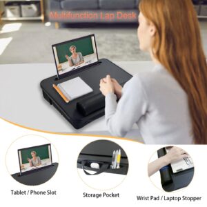 Kapogo Lap Laptop Desk, Portable Lap Desk with PVC Leather Cushion, Tablet Holder, Wrist Support, Fits up to 15.6 Inch Laptops, Lap Tray for Laptop, Writing, Home Office, Students (Medium)