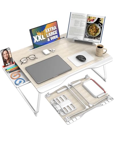 Cooper Mega Table Plus [Premium XXL Extra Large] Laptop Lap Desk & Book Stand | Multifunctional Foldable Lap Desk, Laptop Desk for Bed, Portable Desk, Laptop Pad, Lapdesk Laptop Lap Tray (White Oak)