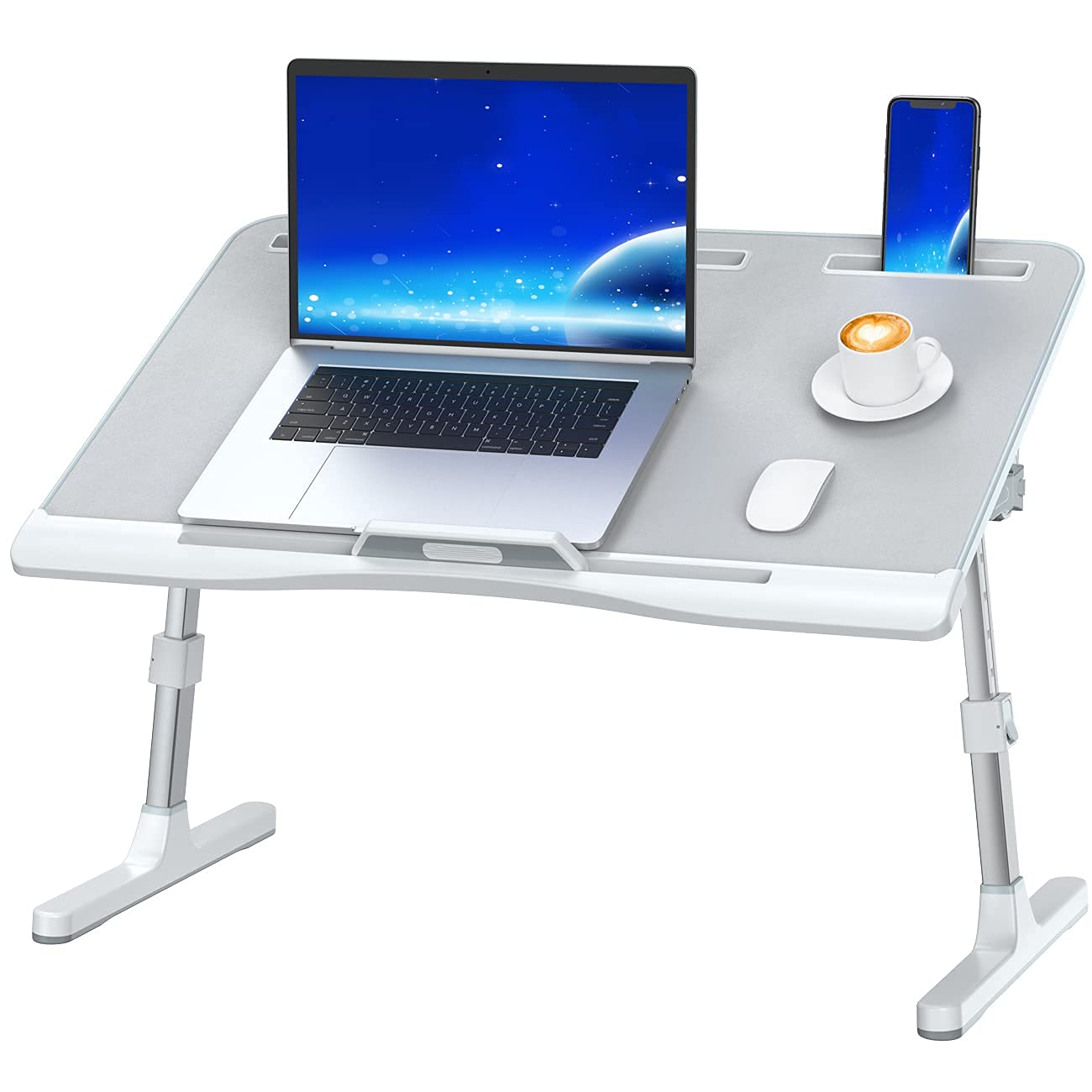 Foldable Laptop Bed Tray Desk, Adjustable Laptop Bed Table with Heights and Angles, Upgraded-Sturdy Laptop Lap Desk for Bed/Sofa/Couch/Floor, Lap Tablet Desk (NO Drawer, Grey)