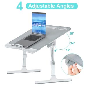 Foldable Laptop Bed Tray Desk, Adjustable Laptop Bed Table with Heights and Angles, Upgraded-Sturdy Laptop Lap Desk for Bed/Sofa/Couch/Floor, Lap Tablet Desk (NO Drawer, Grey)