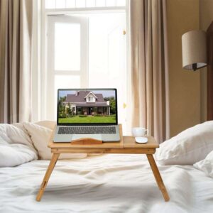 MEZHI Portable Laptop Desk Foldable Lap Bed Tray Adjustable Table Stand Bamboo Desk