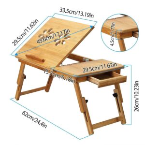 MEZHI Portable Laptop Desk Foldable Lap Bed Tray Adjustable Table Stand Bamboo Desk