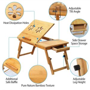 MEZHI Portable Laptop Desk Foldable Lap Bed Tray Adjustable Table Stand Bamboo Desk