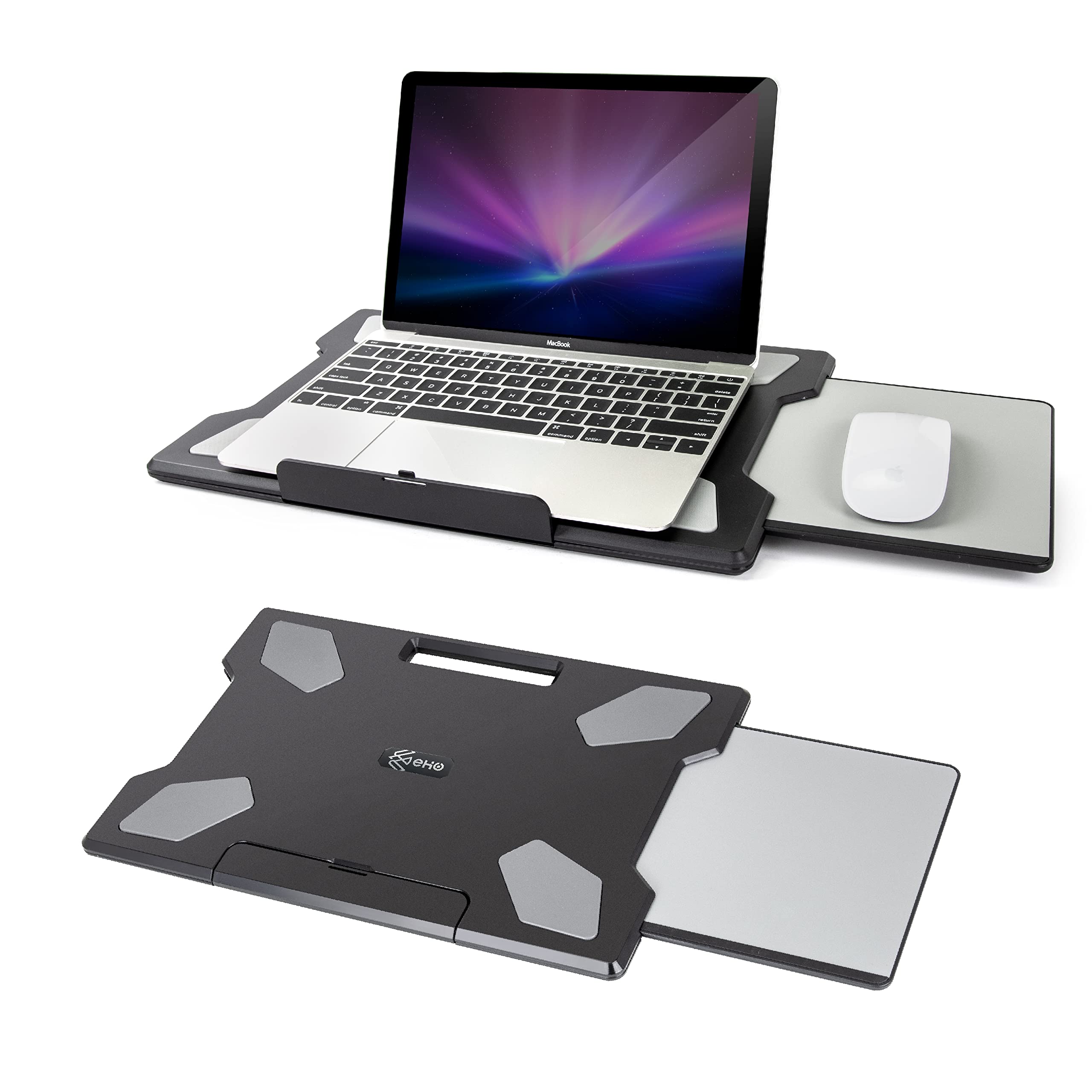 EHO Laptop Pad for Your Lap Portable Lightweight Laptop Pad with Foldable Stopper, Retractable Mouse Pad Tray for Business, Study, Sofa, Retractable Left/Right Mouse Pad