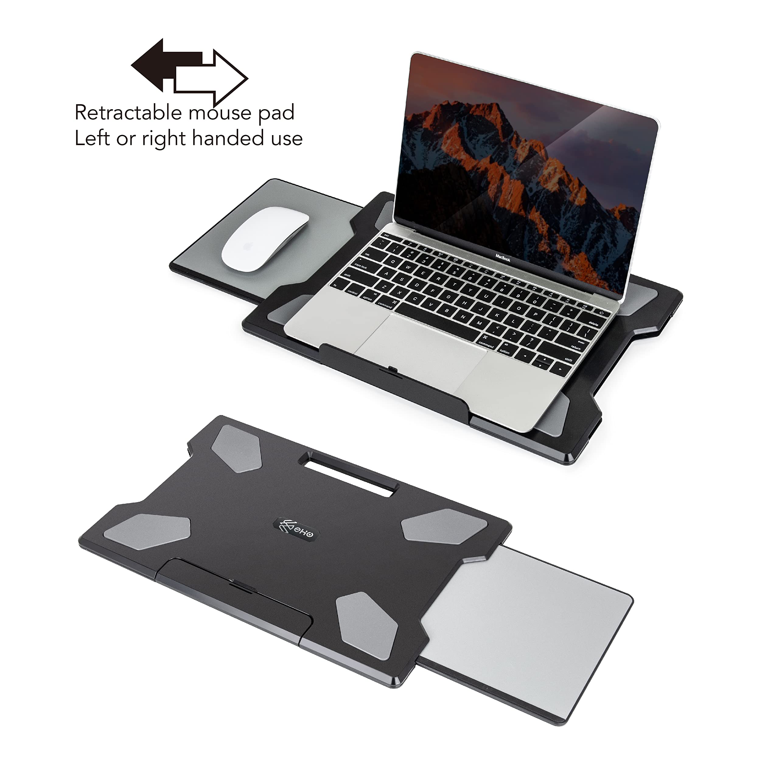 EHO Laptop Pad for Your Lap Portable Lightweight Laptop Pad with Foldable Stopper, Retractable Mouse Pad Tray for Business, Study, Sofa, Retractable Left/Right Mouse Pad