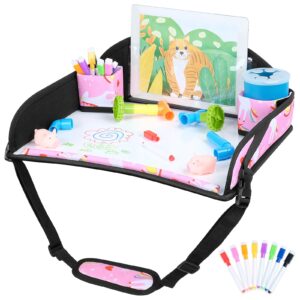 coolbebe kids travel tray for toddler car seat, travel tray for airplane, toddler car seat lap tray, carseat table tray for kids travel activities (pink unicorn)