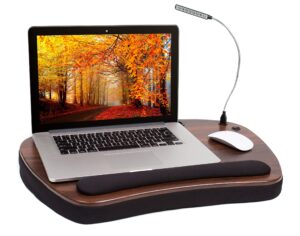 sofia sam oversized wood top memory foam lap desk with detachable usb light and tablet slot (black) supports laptops up to 20 inches