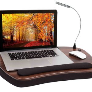 Sofia Sam Oversized Wood Top Memory Foam Lap Desk with Detachable USB Light and Tablet Slot (Black) Supports Laptops Up To 20 Inches