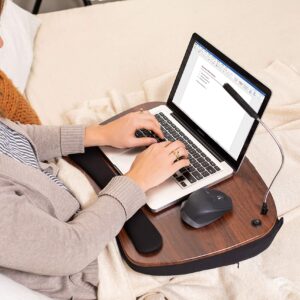 Sofia Sam Oversized Wood Top Memory Foam Lap Desk with Detachable USB Light and Tablet Slot (Black) Supports Laptops Up To 20 Inches