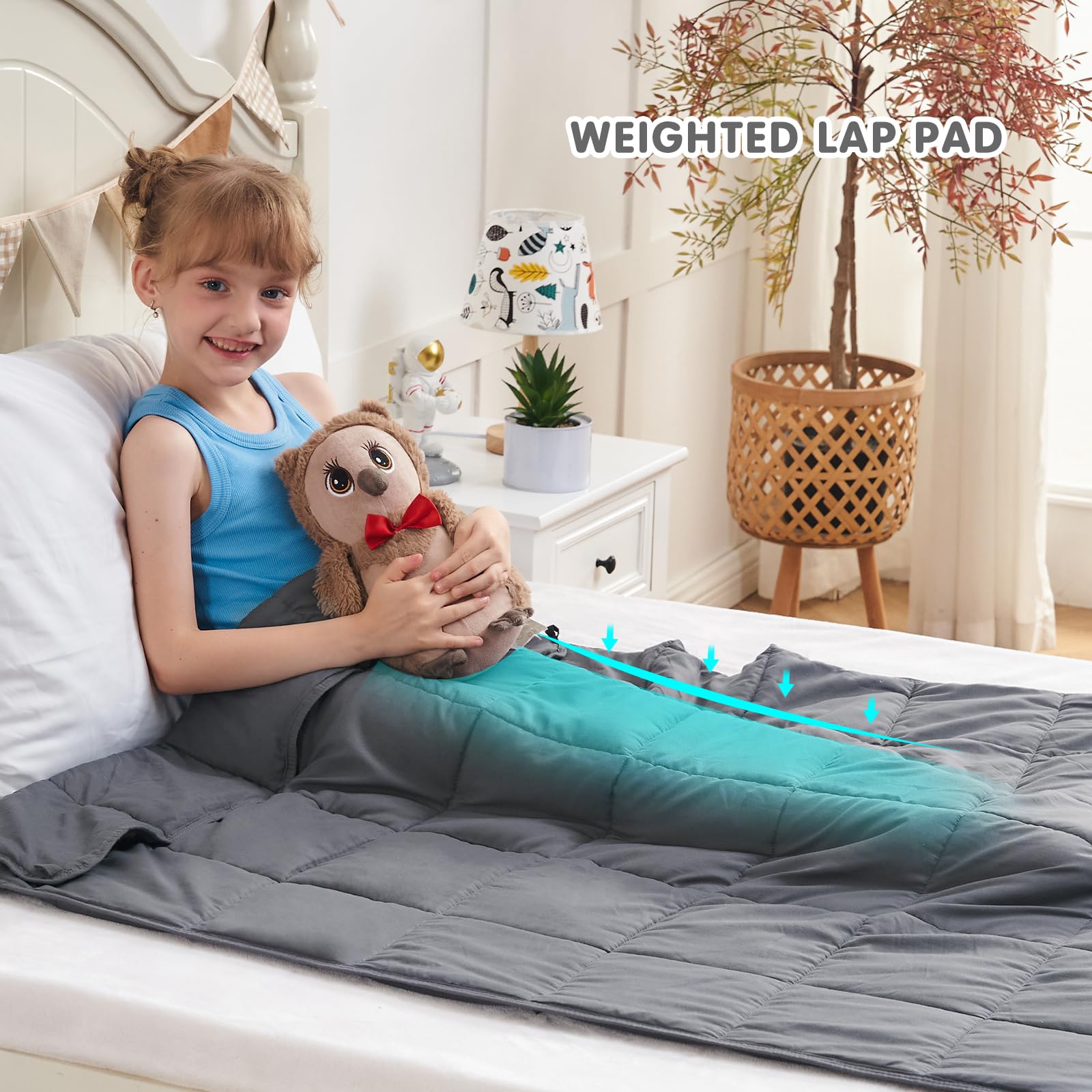 yescool Weighted Blanket Kids 5 Pounds Childrens Cooling Weighted Lap Blanket, Kid Grey Heavy Blanket for Sleeping, Washable Cooling Weighted Throw Blanket Perfect for 5+ Years 40-60lbs, 36"x48"