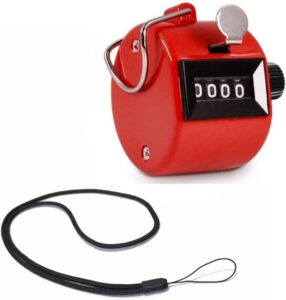 jjlfresheners 1pc formvan hand tally counter with lanyard, mechanical lap tracker manual clicker with metal finger ring hoop holder, red