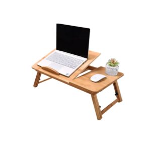 skyzonal bamboo laptop desk, adjustable portable bamboo laptop table with drawer, folding breakfast tray padded lap work tray for working writing drawing surfing reading eating