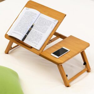 SKYZONAL Bamboo Laptop Desk, Adjustable Portable Bamboo Laptop Table with Drawer, Folding Breakfast Tray Padded Lap Work Tray for Working Writing Drawing Surfing Reading Eating