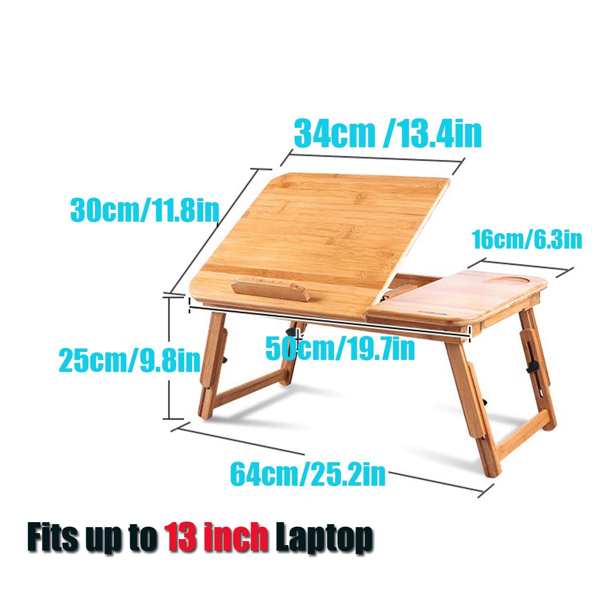 SKYZONAL Bamboo Laptop Desk, Adjustable Portable Bamboo Laptop Table with Drawer, Folding Breakfast Tray Padded Lap Work Tray for Working Writing Drawing Surfing Reading Eating