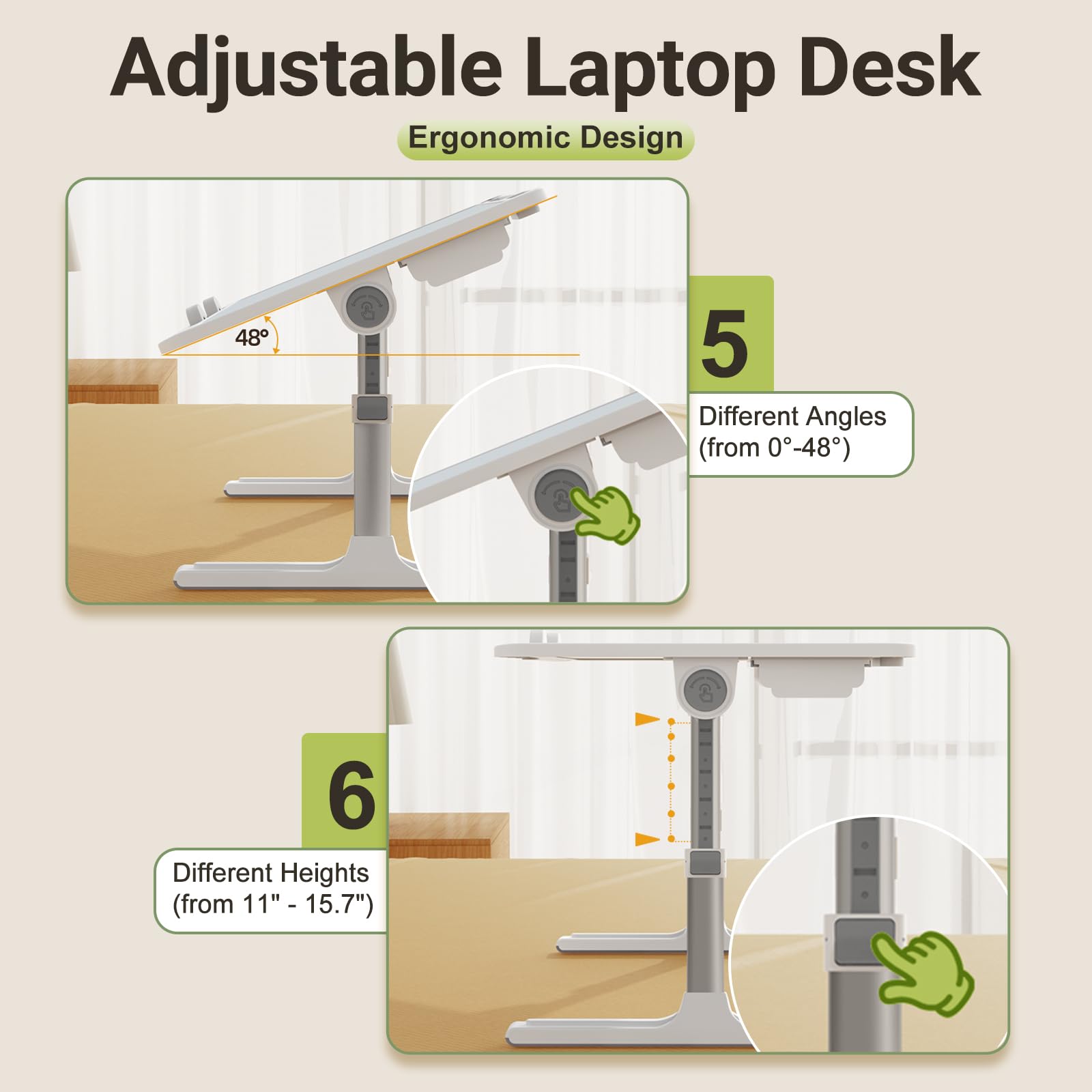 OGRANEE Kids Lap Desk, Dry Erase Table Adjustable Angles Height, Dry Erase Board for Kids with Drawer & Dry Eraser Markers, Foldable Bed Desk for Laptop and Writing, Drawing, Reading, White（24"*16.5"）