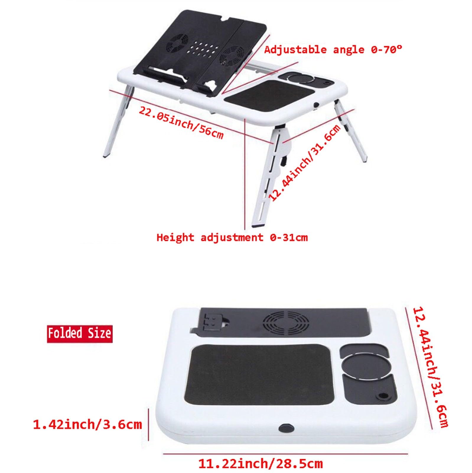 Laptop Bed Desk Tray Bed Table, Folding Lap Desk, Adjustable Home Office Standing Desks for Couch Floor Reading Writing Eating Working Studying Black-PP