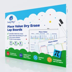 6-Pack Place Value Dry Erase Lap Boards - 9"x12", Individual Whiteboards for Students Classroom Pack, Personal Student Whiteboards, Place Value Chart, Math Teacher Classroom Supplies, Simply Magic