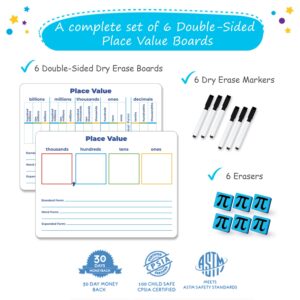 6-Pack Place Value Dry Erase Lap Boards - 9"x12", Individual Whiteboards for Students Classroom Pack, Personal Student Whiteboards, Place Value Chart, Math Teacher Classroom Supplies, Simply Magic