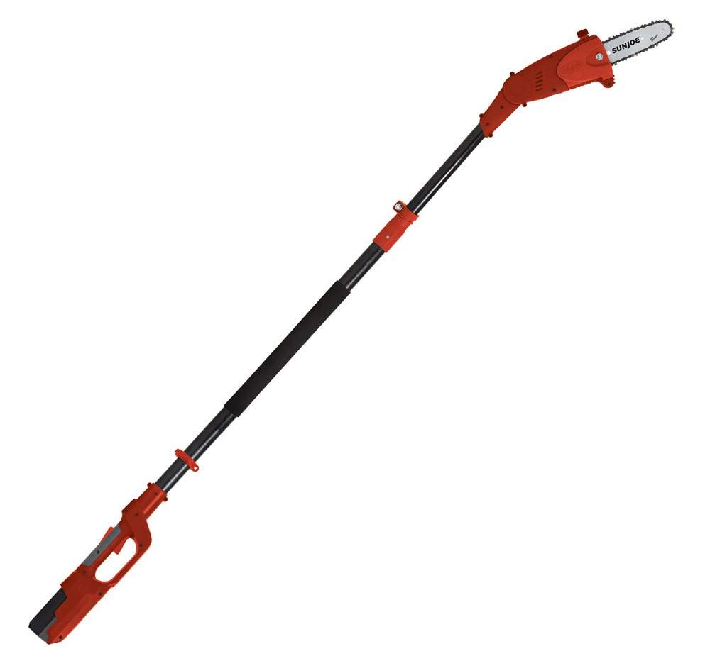 Sun Joe iON8PS2-LT-RED 40V Amp Cordless Multi-Angle Pole Chain Saw, 8", Kit (w/2.5-Ah Battery + Quick Charger)