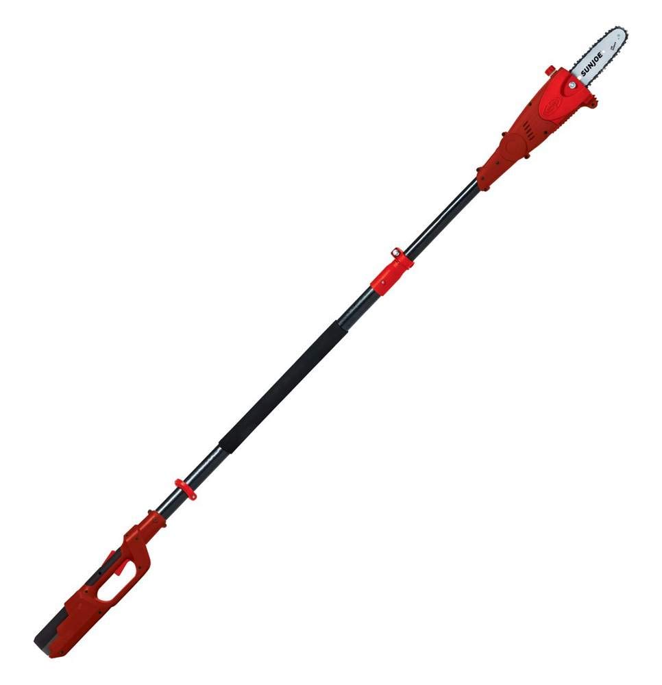 Sun Joe iON8PS2-LT-RED 40V Amp Cordless Multi-Angle Pole Chain Saw, 8", Kit (w/2.5-Ah Battery + Quick Charger)