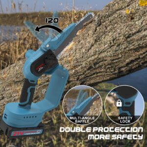 Mini Chainsaw Cordless 8 Inch, HAPPYMATE Mini Chainsaw Battery Powered, 2 Packs Rechargeable Batteries, Handheld Small Electric Chainsaw for Wood Branch Cutting and Tree Trimming, Blue